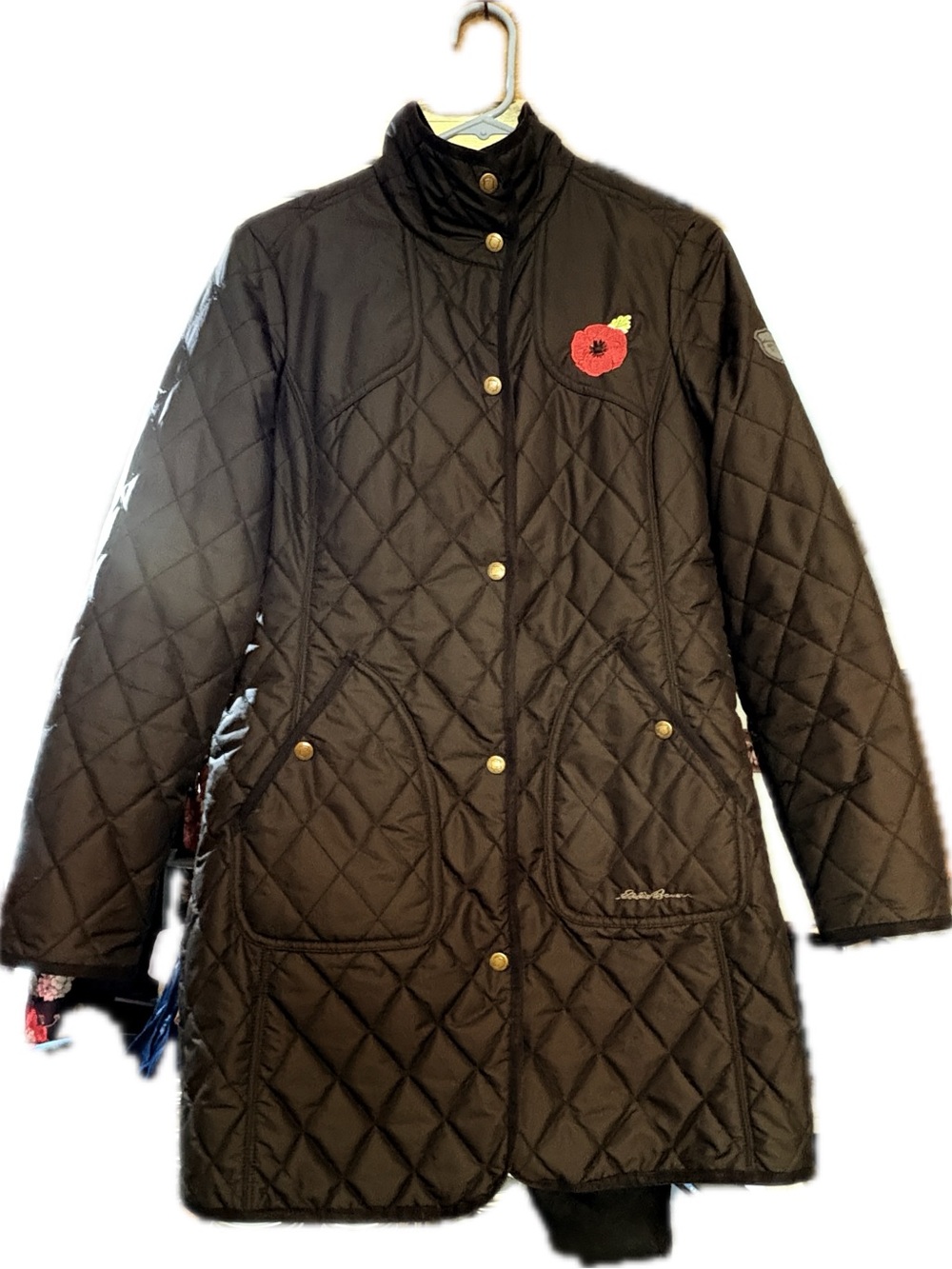 Quilted Eddie Bauer Poppy-Embroidered Fall Coat -black - Picture 11 of 13